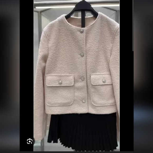 Zara Cream Boucle Silver Buttons Blazer Jacket - Picture 2 of 4